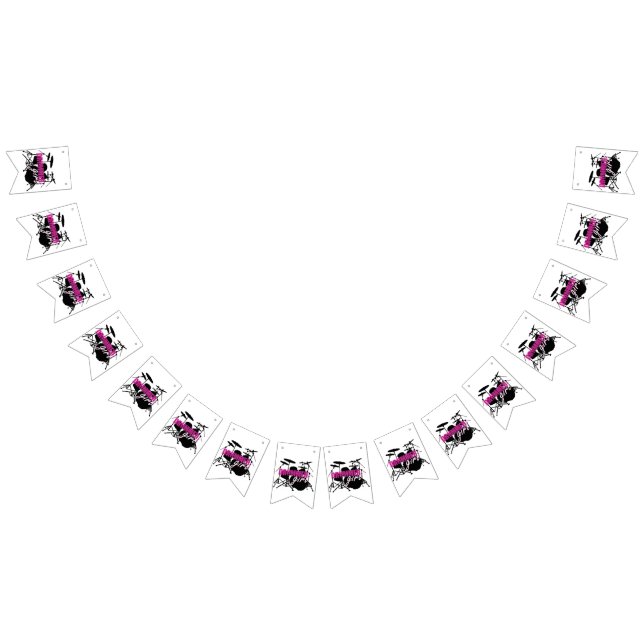 Drummer Girl mit Spaß Lila und Schwarz Grunge Text Wimpelkette (Alle)