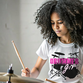 Drummer Girl Niedlich Lila und Illustriert T-Shirt