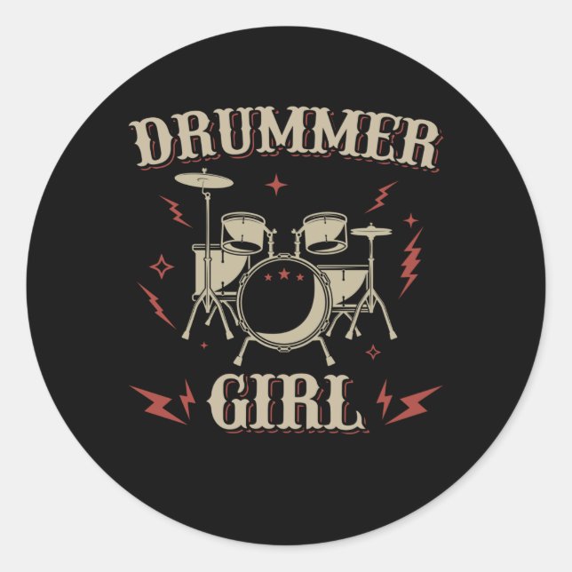 Drummer Girl | Trommeln Runder Aufkleber (Vorderseite)