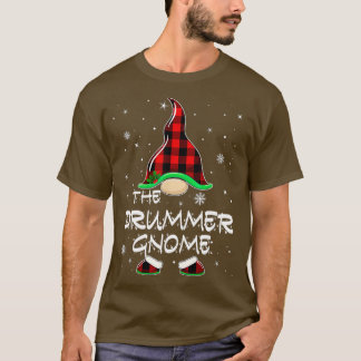 Drummer Gnome Buffalo Kariert Matching Family Chri T-Shirt