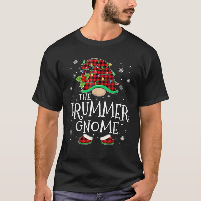 Drummer Gnome Red Plaid Matching Family Christmas  T-Shirt (Vorderseite)