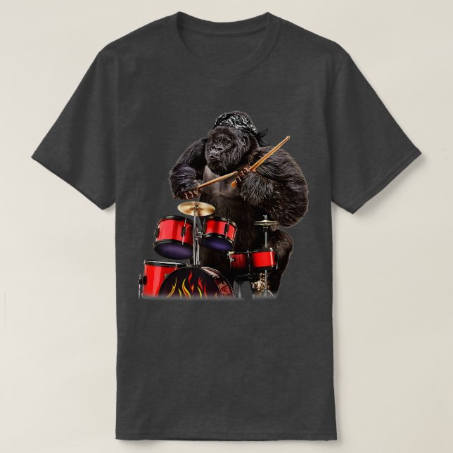 Drummer Gorilla Playing Drum Rock'n'Roll T-Shirt (Design vorne)