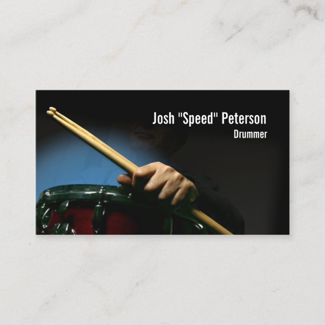 Drummer Holding Drumsticks Blue Business Card Visitenkarte (Vorderseite)