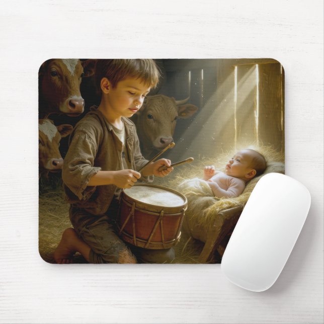 Drummer Junge mit dem Baby Jesus in Gefahr Mousepad (Mit Mouse)