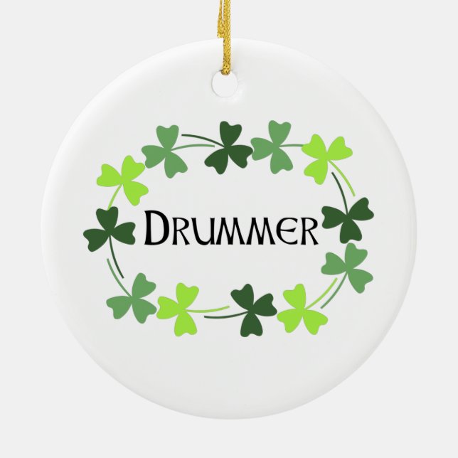 Drummer Kleeblatt Oval Keramik Ornament (Hinten)