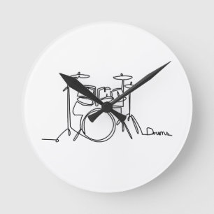 Drummer Music Design One-Line Drums Runde Wanduhr