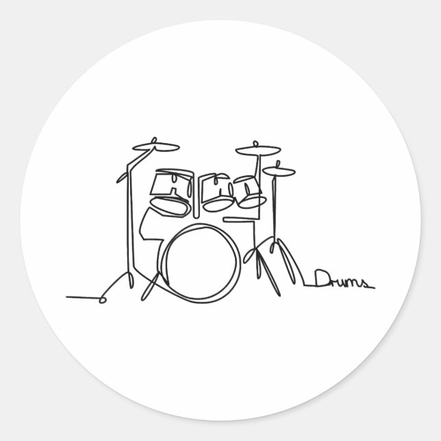 Drummer Music Design One-Line Drums Runder Aufkleber (Vorderseite)