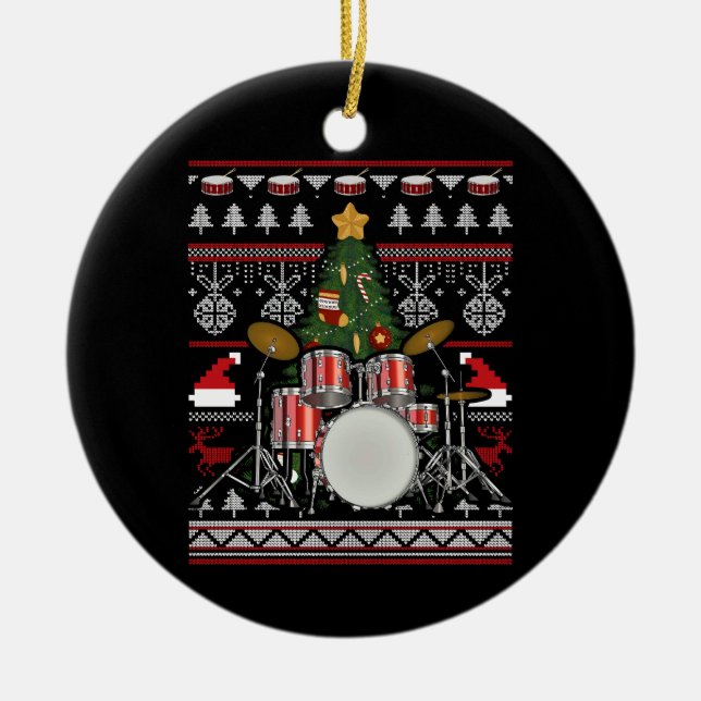 Drummer Musical Instrument Ugli Weihnachten Keramik Ornament (Vorne)