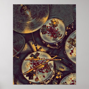 Drummer Musician Bloody Drum Kit Rock'n'Roll druck Poster