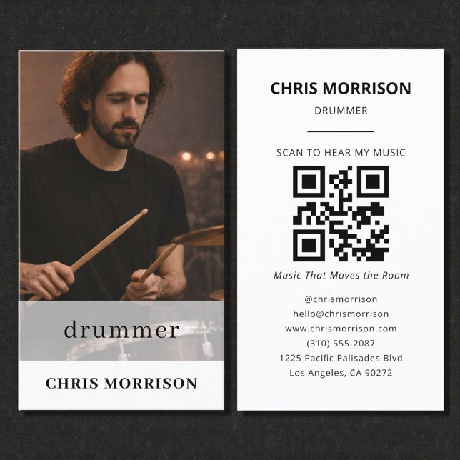 Drummer Musician QR Code Photo Visitenkarte (Von Creator hochgeladen)