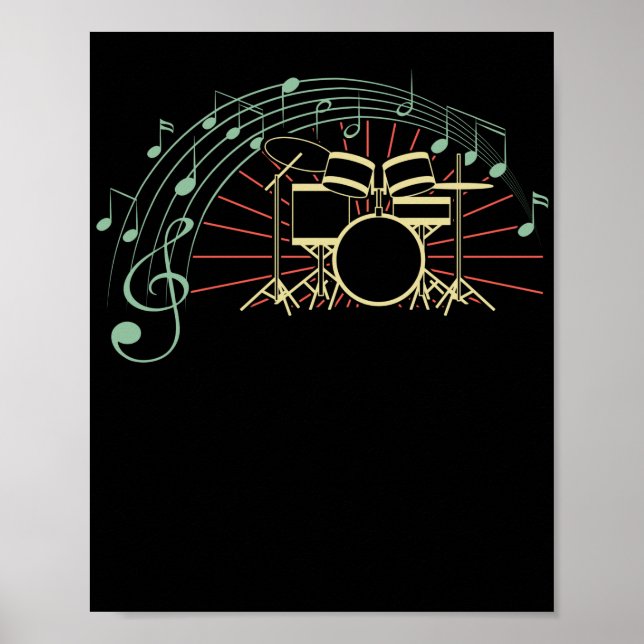 Drummer Notes Retro Drummer Musiker Drumsticks Poster (Vorne)