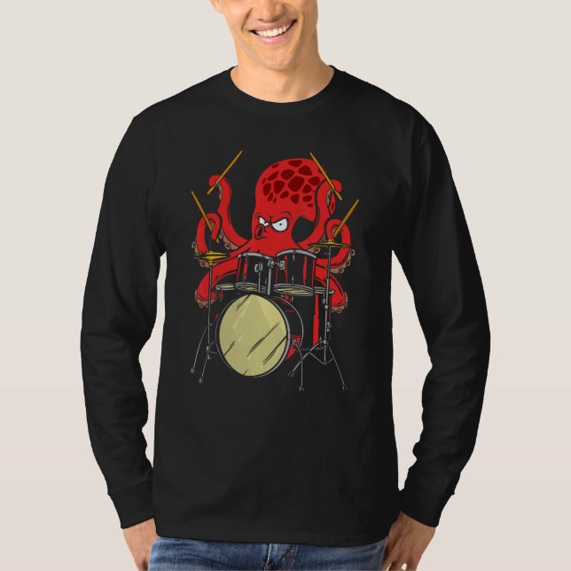 Drummer Octopus Drumstick Playing Drum Sea Animal  T-Shirt (Vorderseite)