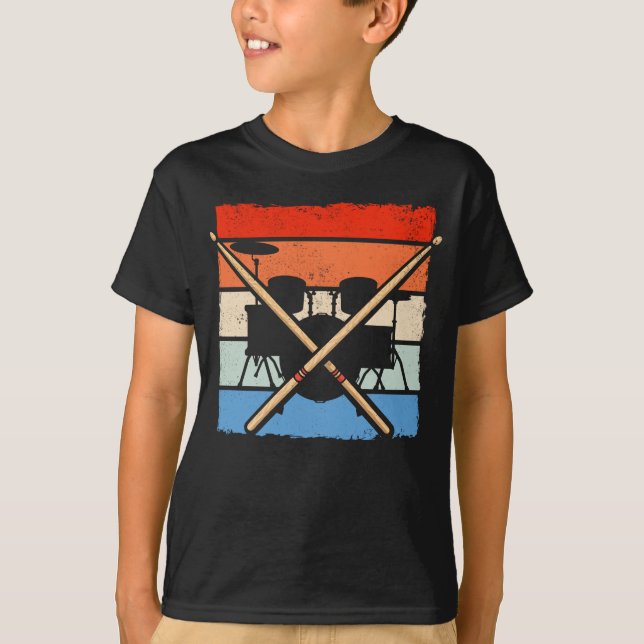 Drummer Retro Drum Sticks Music Lover T-Shirt (Vorderseite)