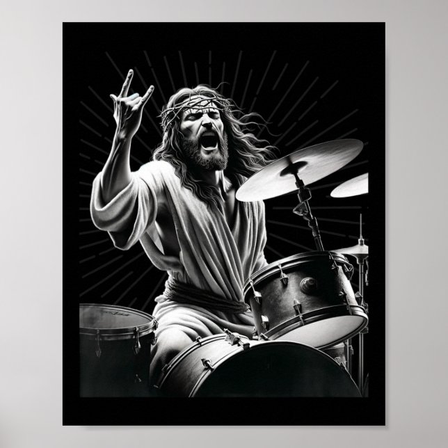 Drummer Rock Jesus Drumming Poster (Vorne)