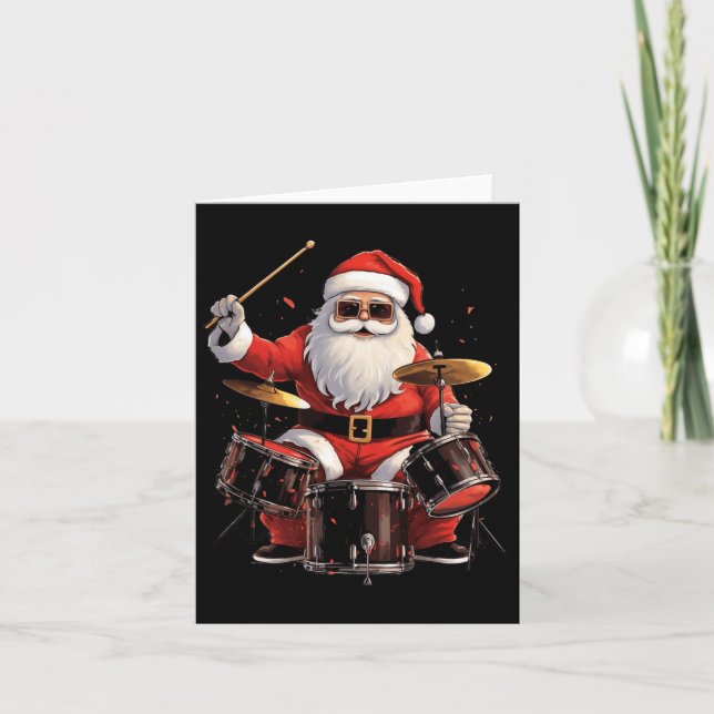 Drummer Santa Playing Drums Funny Christmas Drumme Karte (Vorderseite)
