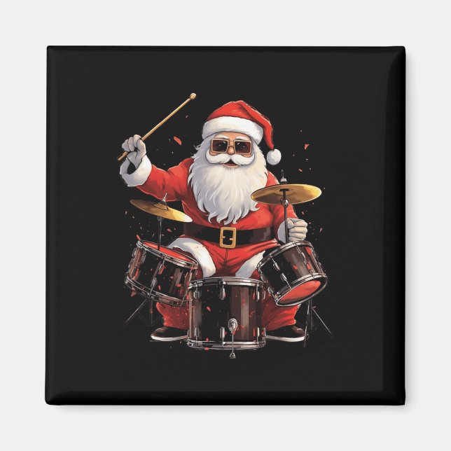 Drummer Santa Playing Drums Funny Christmas Drumme Magnet (Vorne)