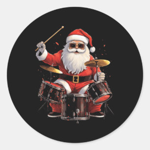 Drummer Santa Playing Drums Funny Christmas Drumme Runder Aufkleber