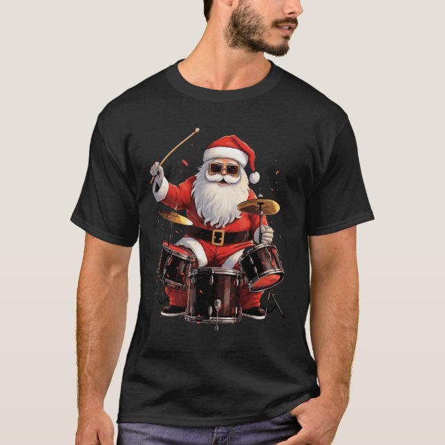 Drummer Santa Playing Drums Funny Christmas Drumme T-Shirt (Vorderseite)