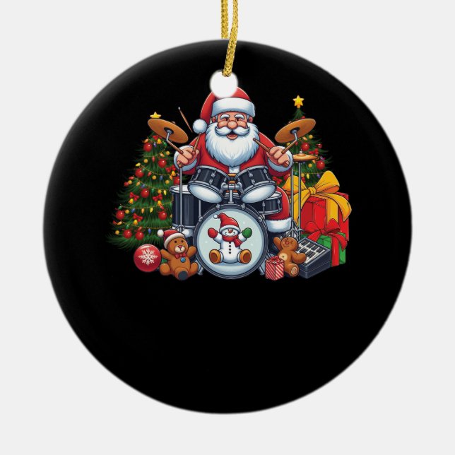 Drummer Santa Playing Trommeln Weihnachts Drumma S Keramik Ornament (Vorne)