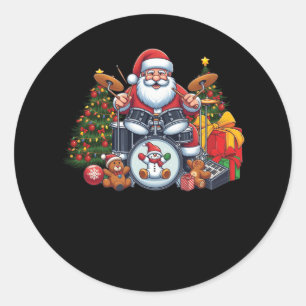 Drummer Santa Playing Trommeln Weihnachts Drumma S Runder Aufkleber