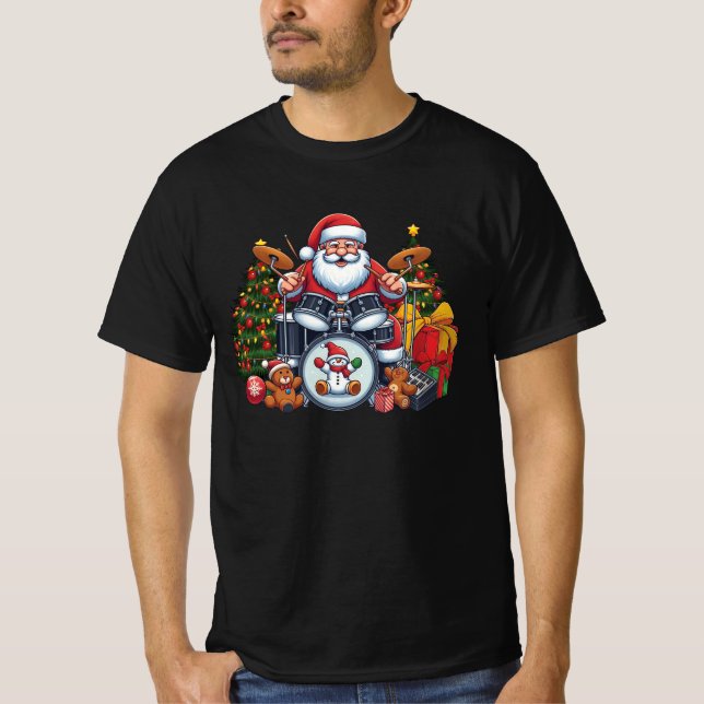 Drummer Santa Playing Trommeln Weihnachts Drumma S T-Shirt (Vorderseite)