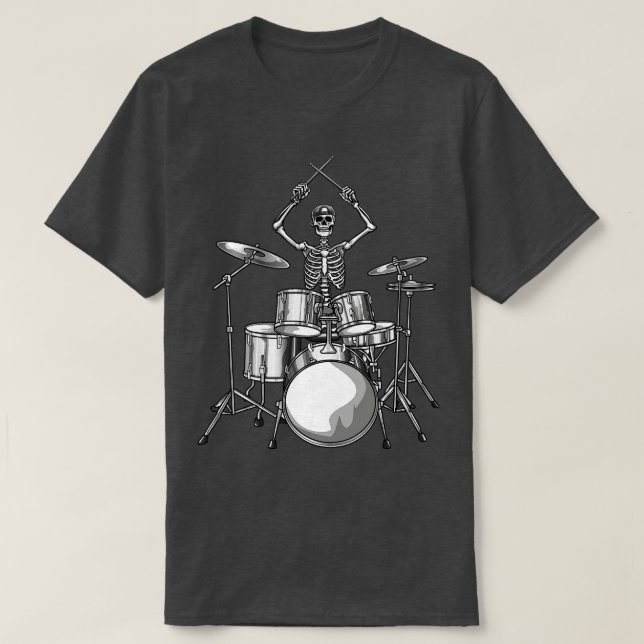 Drummer Skeleton Drumming T-Shirt (Design vorne)