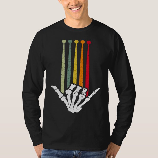 Drummer Skeleton DrumStick Rock Music Drums Retro  T-Shirt (Vorderseite)