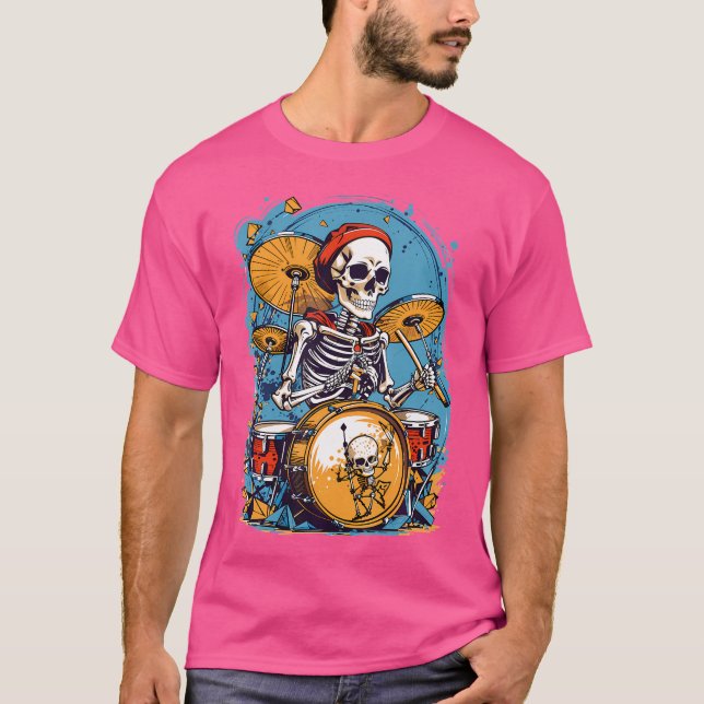 Drummer Skelett für Halloween Graph T-Shirt (Vorderseite)