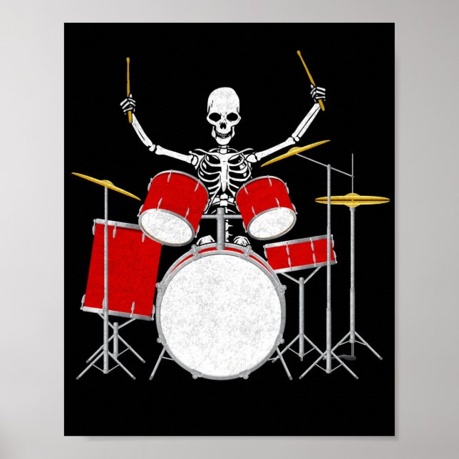 Drummer Skeletton Drummer Musician Drumsticks Poster (Vorne)