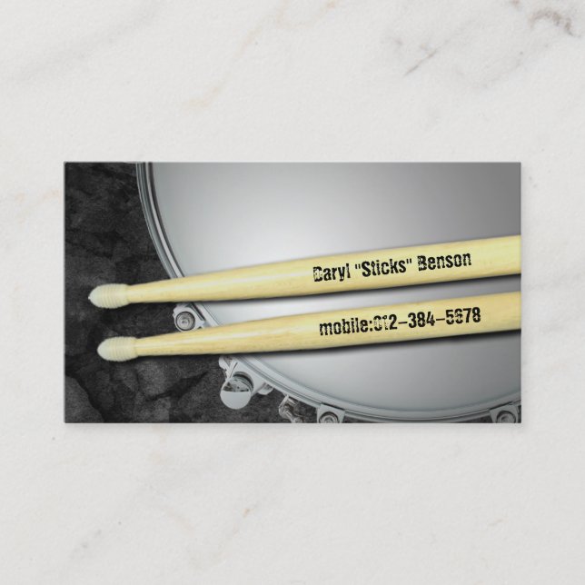 Drummer Snare and Sticks Musician Business Card Visitenkarte (Vorderseite)