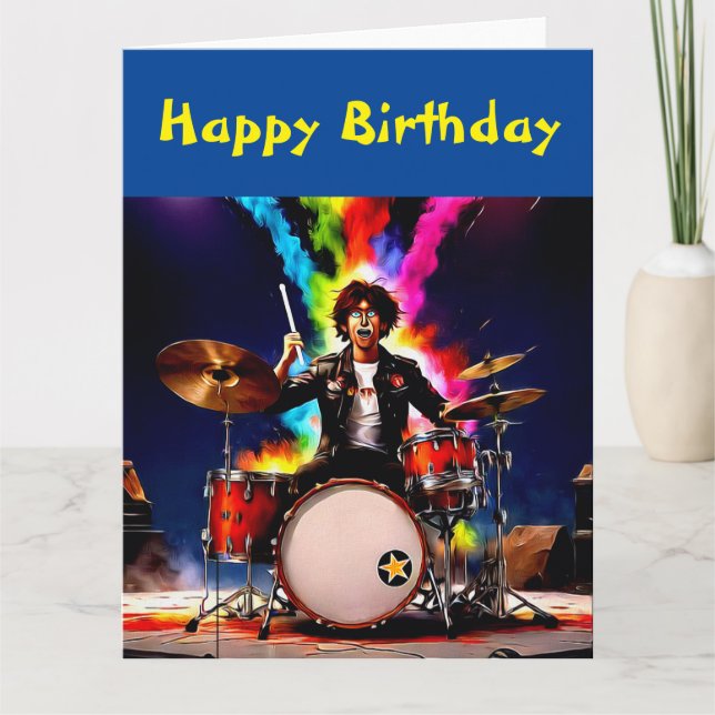 Drummer spielt sein heißes Drum Set Karte (Vorderseite)