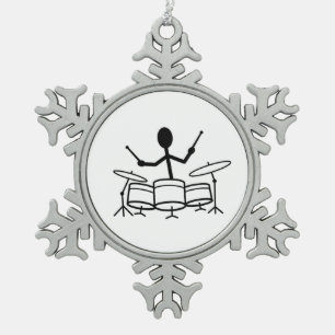 Drummer Strichmännchen Schneeflocken Zinn-Ornament