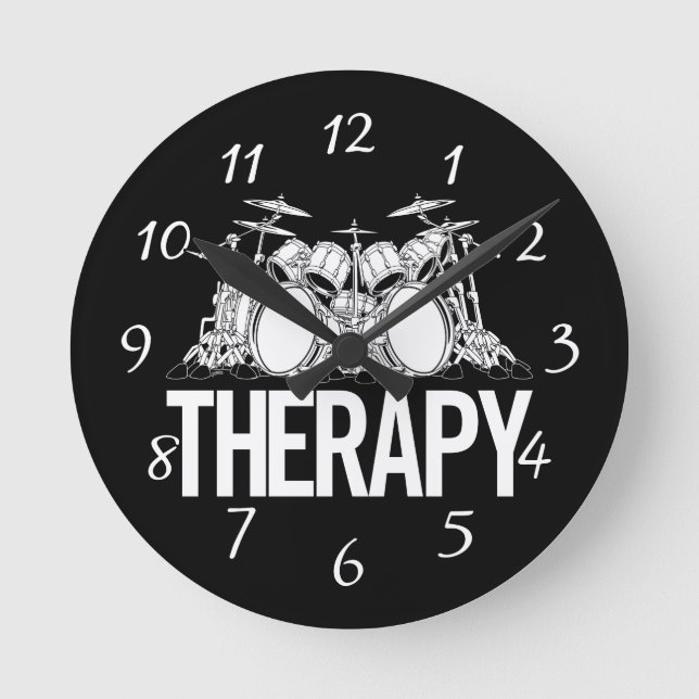 Drummer Therapy Drum Set Cartoon Illustration Runde Wanduhr (Vorderseite)