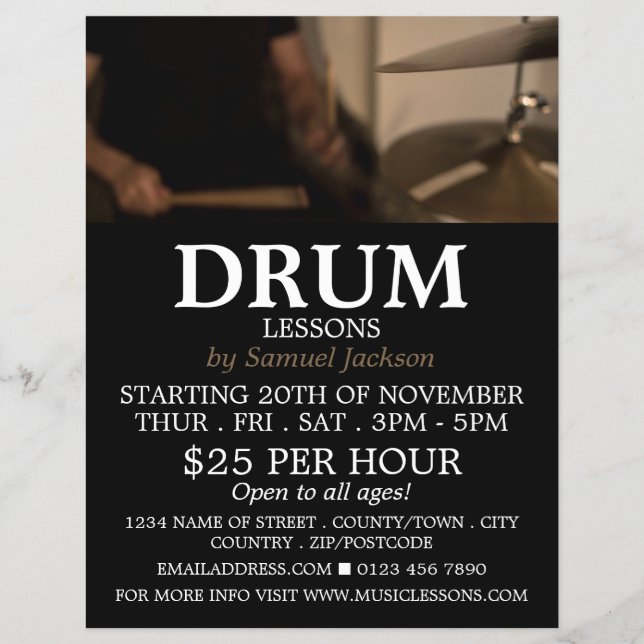 Drummer, Trommelunterricht Werbung Flyer (Vorne)