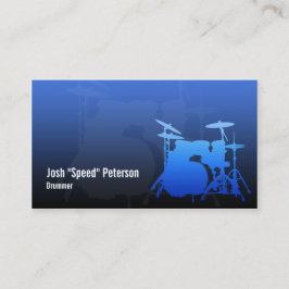 Drummer's Drum Kit Silhouette Blue Business Card Visitenkarte