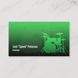 Drummer's Drum Kit Silhouette Green Business Card Visitenkarte