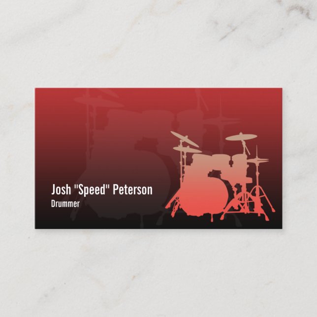 Drummer's Drum Kit Silhouette Red Business Card Visitenkarte (Vorderseite)