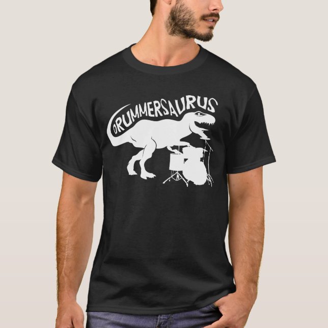 Drummersaurus Rex T-Shirt für Trommel und (Vorderseite)