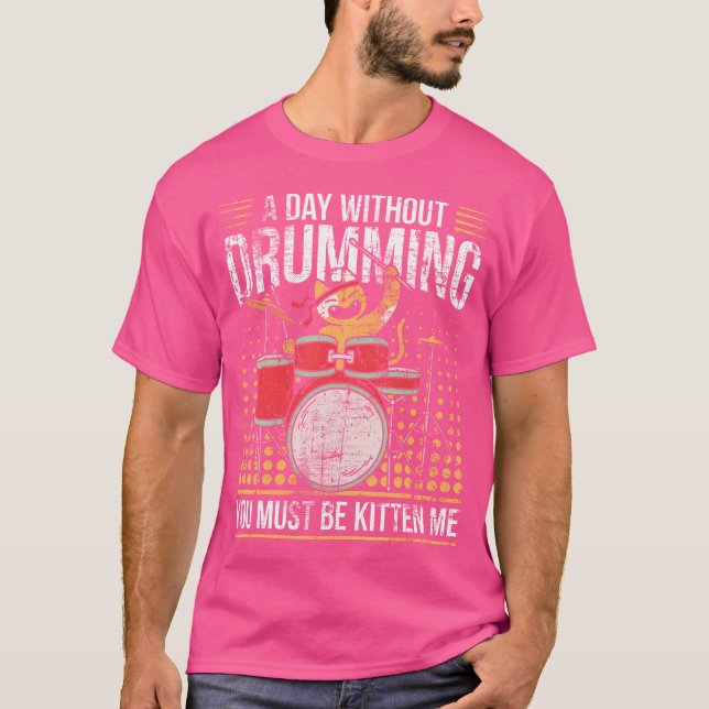 Drumming Cat Drummer Kitten Drum Set T-Shirt (Vorderseite)