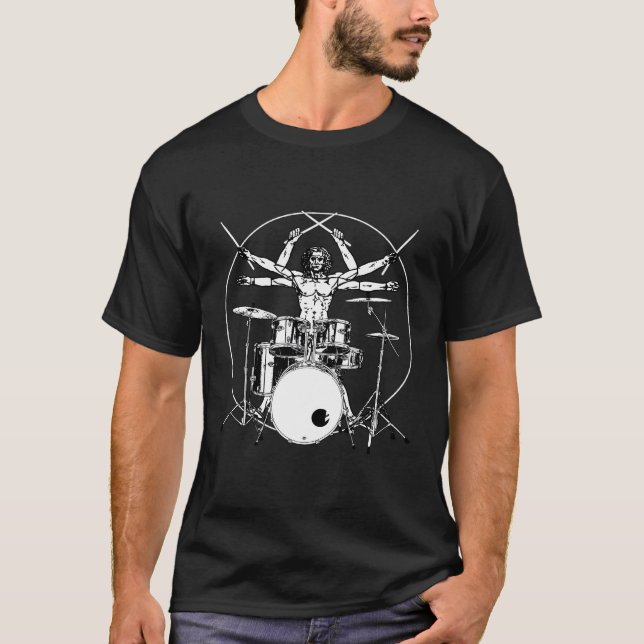 Drumming Drum Da Vinci Vitruvian Drummer T-Shirt (Vorderseite)