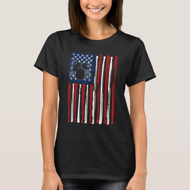 Drumming Drummer American USA Flag 4th Of July Men T-Shirt (Vorderseite)
