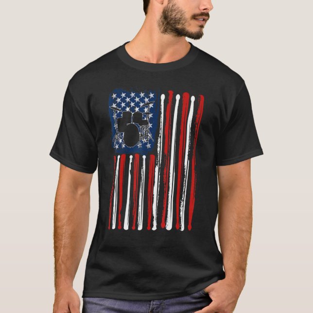 Drumming Drummer American USA Flag 4th Of July Men T-Shirt (Vorderseite)