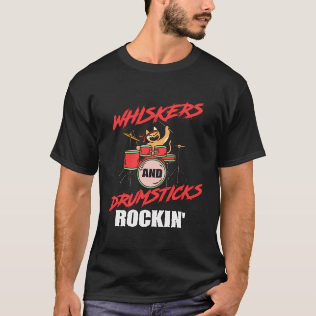 Drumming Drummer Cat Lover Schlagzeug Percussionis T-Shirt (Vorderseite)