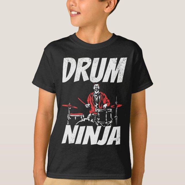 Drumming Ninja Funny Asian Drummer T-Shirt (Vorderseite)