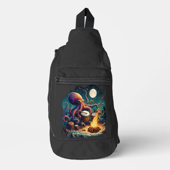 Drumming Octopus am Campfire Crossbody Bag (Vorderseite)