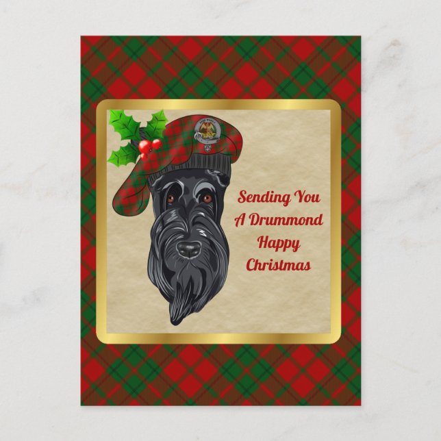 Drummond Clan Abzeichen & Tartan Weihnachtspostkar Postkarte (Vorderseite)