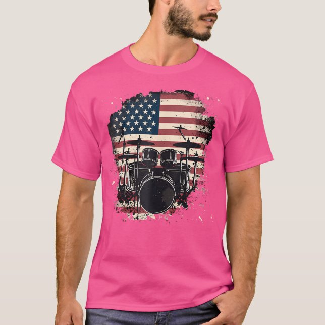 Drums American Flag 4th July Patriotic Musician T-Shirt (Vorderseite)