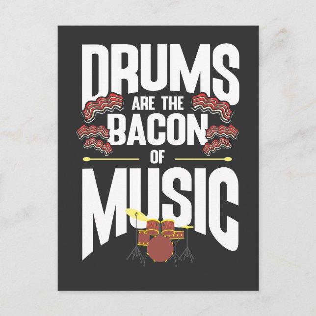 Drums Bacon Music Instrument Drummer Schlagzeug Postkarte (Vorderseite)