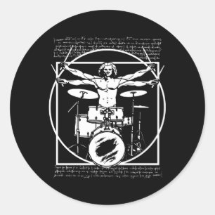 Drums Drum Player Da Vinci Drummer Vitruvian Runder Aufkleber