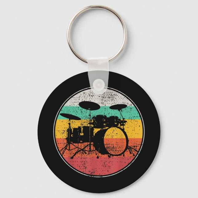 Drums Drummer Band Drumset Retro Vintag Schlüsselanhänger (Vorderseite)